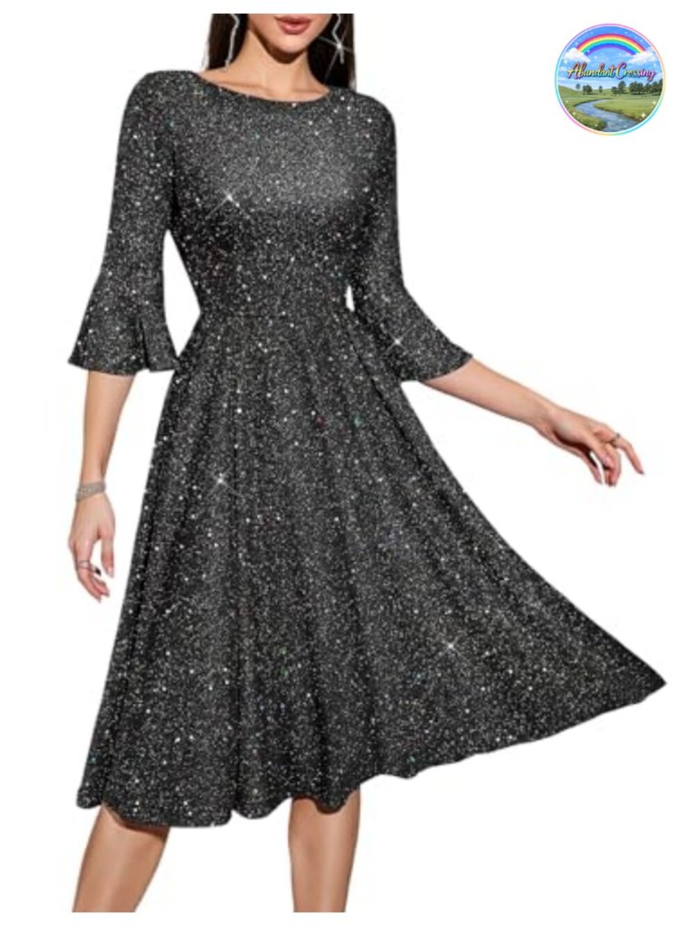Vintage Church Cocktail Tea Party Midi A-Line Bell Sleeve Dress